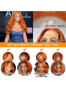 YGQWD 34 Inch Ginger Orange Body Wave 13X4 Lace Front Wigs Pre Plucked 200% Density Soft And Thick #350 Colored Lace Frontal Wig Human Hair Blended Hair For Women High Quality Wig Matches All Skin Tones Natural Looking Halloween Accessories Valentine's Day Gifts For Women - S350 - 查看 6