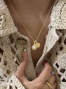 rundraw 1件优雅多吊坠锆石镶嵌心形铜金色项链，奢华风格女士日常佩戴，约会礼物，斋月，2026新年珠宝 - 金色 - 查看 2