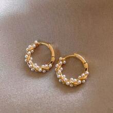 1 Pair (2pcs) Korean Chic & Sweet Fashion Pearl Earrings, Elegant Design, Luxury Pearl Earrings Silver Plated, Unique Design, Versatile Everyday Wear Delicate Earrings - Fashion Pearl Earrings - View 1