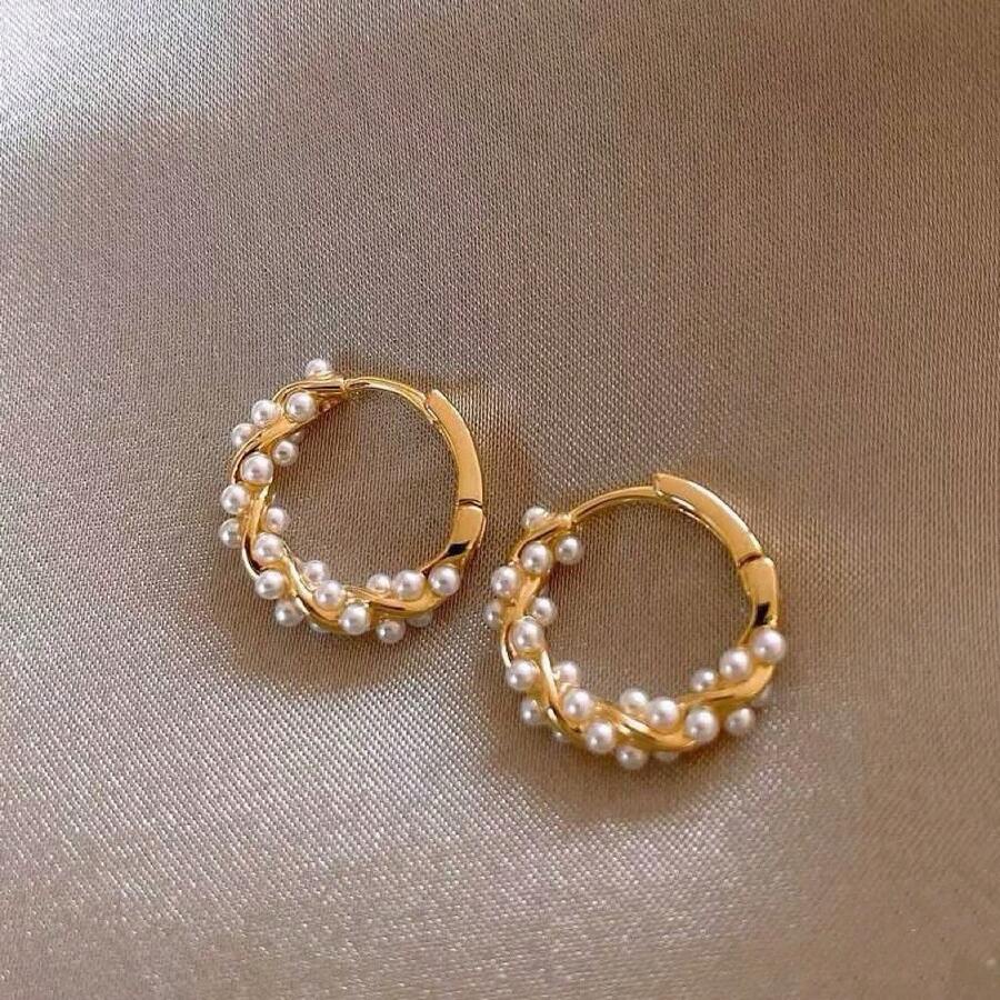 1 Pair (2pcs) Korean Chic & Sweet Fashion Pearl Earrings, Elegant Design, Luxury Pearl Earrings Silver Plated, Unique Design, Versatile Everyday Wear Delicate Earrings - Fashion Pearl Earrings - View 1