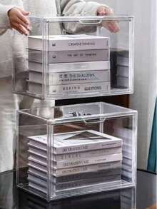 1pc Acrylic Transparent Storage Box, Minimalist Design, Multi-Size Stackable Dustproof Organizer Box, Book/Bag/Figurine Display Case - Clear - View 2