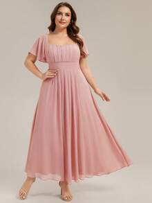 EVERPRETTY Elegant Chiffon Lantern Sleeve Pink Bridesmaid Dress, Wedding Guest Dress - Dusty Pink - View 7