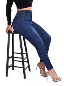 This New Elegant Women's Is Casual And Suitable For All Seasons. Simple And Stylish, It Can Be Worn Casually Or As An Everyday Piece. Made From Stretch Denim Fabric Jeans, It's A Hot-Selling Item During Valentine's Day And New Year's. - Blue - View 6