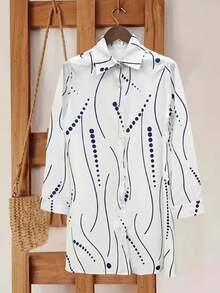 女士优雅翻领衬衫裙，适合从办公室到派对等各种场合，四季皆宜，白色，适合度假和春季穿着。 - 白色 - 查看 4