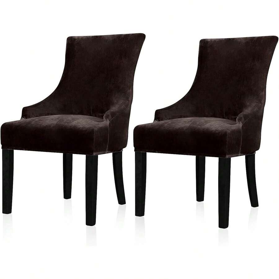 Stretch Wingback Chair Cover - Reusable Side Chair Slipcover, Accent Chair Protector Dining Room, Banquet, Home Decor (Silver, 2PC) - 02 Velvet Brown - View 1