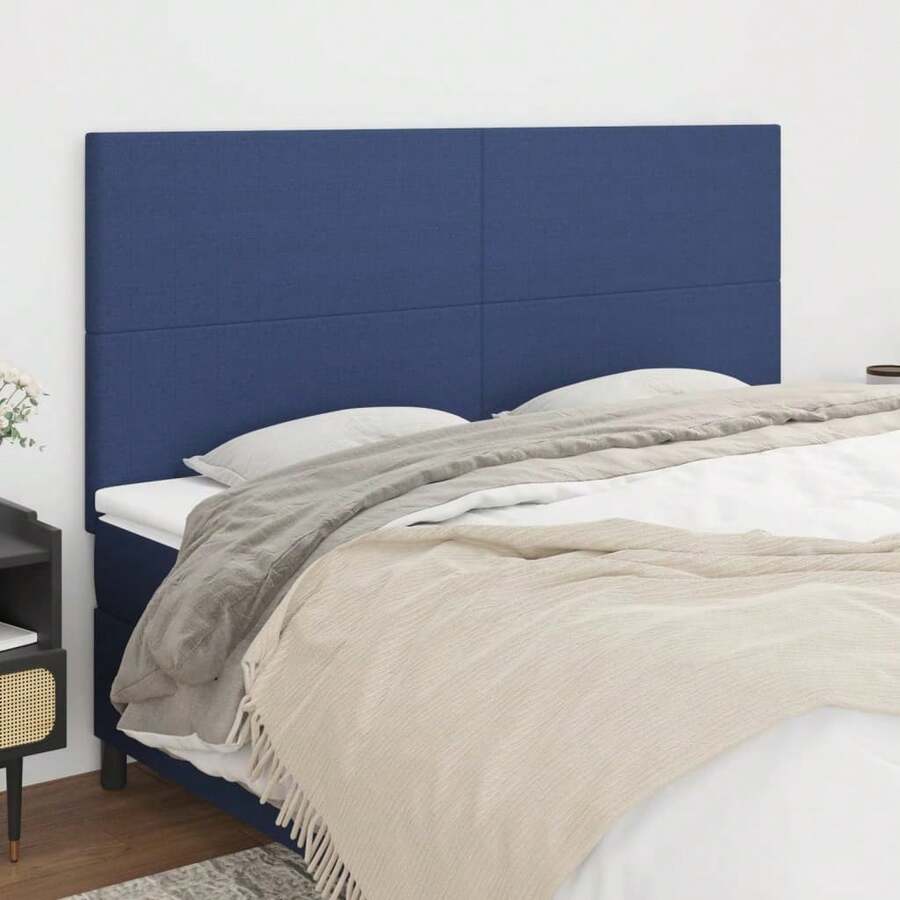 vidaXL Tête de lit Bleu 160x5x118/128 cm Tissu - Bleu azur - Voir 1