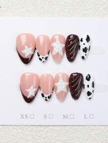 10 miếng dán móng tay hình oval tối giản với họa tiết ngôi sao và ngọc trai giả 3D, phù hợp cho sử dụng hàng ngày và các dịp lễ, có thể tái sử dụng, tuyệt vời cho phụ nữ và các cô gái, miếng dán móng tay đáng yêu, phụ kiện làm móng - Đen và trắng - Xem 5