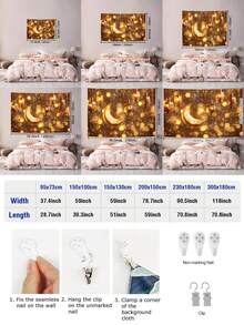 1pc Eid Mubarak Pattern Printed Tapestry, Large Size Decorative Hanging Cloth, Home Decor, Holiday Gift, Party Decoration, Live Streaming Background, Suitable For Living Room And Hotel, With Installation Bag (Accessories Included) - Multicolor - View 4