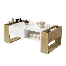 Modern Coffee Table 105 X 60 X 40 Cm - Partially Glossy, With Drawers And Open Compartments - White - View 1