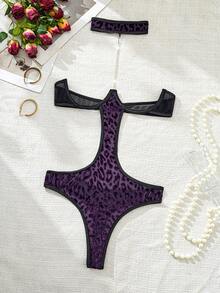 Tuta sexy da donna con stampa leopardata viola e schiena scoperta - Viola - Visualizzare 2
