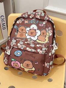 1pc Cute Capybara Backpack - Cartoon Animal Print, Casual Style, Back To School Backpack, With Zipper Closure And Adjustable Shoulder Straps, Suitable For Campus And Travel