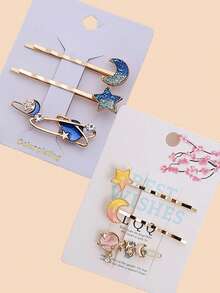 6PCS Girl Hair Accessories Cute Hair Clips, Star/Moon Hairpin, Starry Hairpin, Sweet Girl's Bang Clip, Moon And Star Clip, One-Word Clip, Hair Clip, Girls Hair Accessories, Headwear,Best Gift - Multicolor - View 12