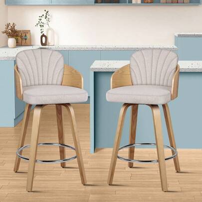  ALFORDSON 2x Swivel Bar Stools Alice Kitchen Wooden Dining Chair Fabric