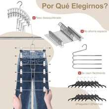 KIKIGOAL 2PCS Perchas para Pantalones con Clip, Ganchos Percheros con Pinzas para Faldas, Percha de Metal Resistencia para Jeans, 6 en 1 Gancho Giratorio Percha para Ropa(default) - Multicolor - Ver 8