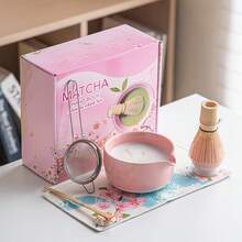 5-Piece Sakura Embossed Matcha Bowl Set, Includes Teaware Tools: Bamboo Whisk, Baking Bowl, Tea Cup, Stirrer - Multicolor - View 6