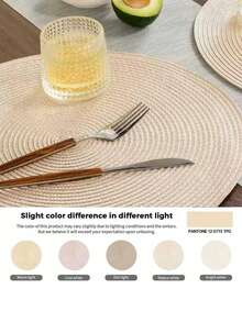 4/6 件装 15 英寸象牙白圆形编织 PP 餐垫，多种颜色可选，可水洗，防滑耐热，可用作桌垫、杯垫、花瓶垫，适用于婚礼、节日派对、餐厅、厨房、农舍风格、圣诞节和新年派对 - 象牙白色 - 查看 7