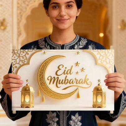 Ramadan Eid Mubarak Księżyc i Gwiazda Wiszący Baner Dekoracja Imprezowa Zdjęcie Prop