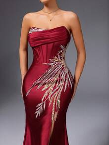 VIPGIRL Latest Design Handmade Two-Piece High Slit Burgundy Luxury Soft Elegant Evening Dress - Burgundy - View 1