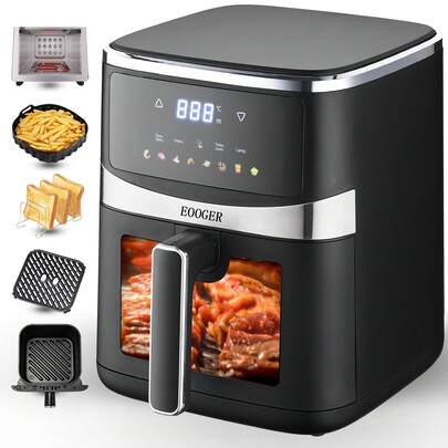 HanTai 5.28 QT 8-In-1 Air Fryer, Custom Program Options, Crisps, Broils, Roasts, Dehydrates, Bakes, Reheats, 100+ In-App Recipes, Stainless Steel,5.28 Quarts