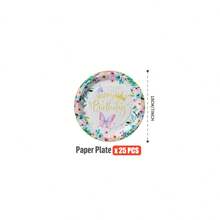 Flower Border, Butterfly & Crown Happy Birthday Disposable Plates, Napkins, Cups - One-Time Party Supplies Set For 25 Guests, Disposable Paper Plates Party Tableware Suitable For Birthday, Wedding, Theme Party, Family Picnic - Multicolor - View 12