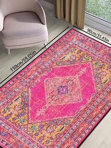 1pc Vintage Distressed Persian Style Rug, Red Bohemian Moroccan Comfortable Polyester, Pink Rug Rectangular Easy Care Washable Area Carpet, Suitable For Living Room, Hallway, Bedside, Sitting Room, Bedroom, Home Decor - Multicolor - View 31