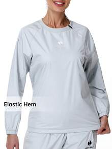 HOTSUIT 女士纯色半拉链套头衫，侧拉链设计 - 轻便桑拿上衣，适合健身房、健身和训练，情人节礼物 - 淺灰色 - 查看 3
