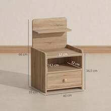 Side Table, Bedside Table With Storage Space, Particle Board, Stable, Modern Style, Natural Wood - Khaki - View 3