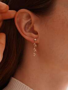 14K镀金长款立方氧化锆水滴形吊坠耳环，优雅新娘婚礼耳环，伴娘水滴形耳环，正式场合首饰 - 金色 - 查看 6