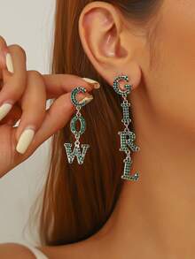 1 对西部牛仔女牛仔字母设计水晶镶嵌耳环，适合女性、日常和节日礼物 - 字母耳環 - 查看 19