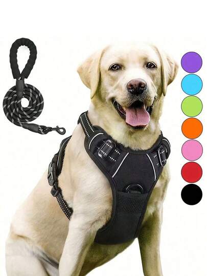Anti-Pull Dog Harness With Dual Leash Clips, Adjustable Soft Thick Reflective Oxford Cloth Vest (Prevents Choking), Easy-Grip Handle - Suitable For All Dog Sizes. Please Confirm Size Before Ordering! (Harness Only, Leash Sold Separately!)