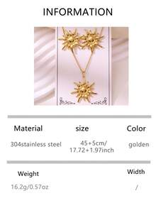 VJS 一套不锈钢海星花朵耳环项链套装，百搭女士首饰套装，不褪色，适合日常佩戴 - 金色 - 查看 15