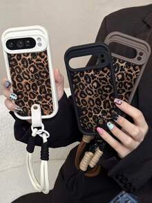 Luxury Brown Leopard Print Wristband Creative Soft Phone Case, Suitable For Pixel 9 Pro XL 8 7 Pro 8A 7A 5G, Fashionable Winter Wrist Strap Protective Cover - Brown - View 4