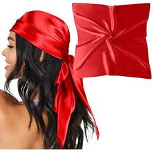 35" Large Satin Head Scarf For Women Silk Hair Scarf Solid Color Hair Bandana For Night Hair Wrap Sleeping - 紅色 - 查看 8