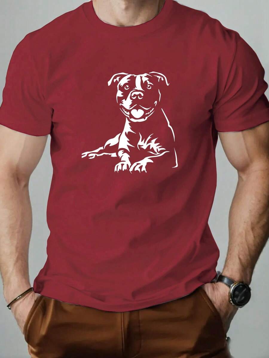 Camiseta de manga corta para hombres con estampado de cachorro - Camiseta de corte corto de color sólido casual de verano, adecuada para clima caluroso - Ropa casual masculina de color sólido para combinar - En stock - Negro - Ver 1