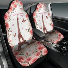 Valentines Paris Romance Style Car Cover | Foldable, Easy To Install, Universal Fit, Polyester Fiber, Machine Washable, Perfect For Valentine'S Day Gift Or Special Occasion Present - 彩色 - 查看 4