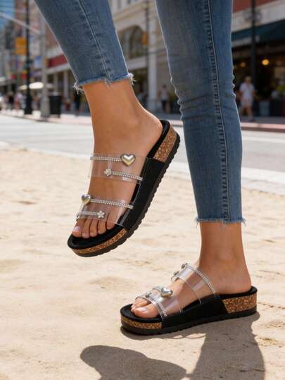 roulvxiang 女士亮片厚底拖鞋 - 记忆海绵鞋垫，防滑家居鞋