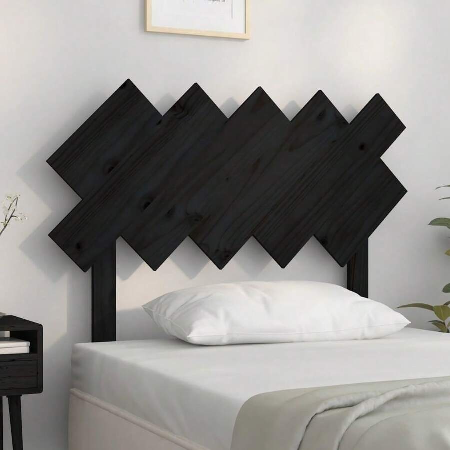 vidaXL Tête de lit Noir 104x3x80,5 cm Bois massif de pin - Noir - Voir 1
