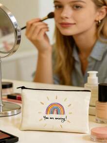 5/2/1pcs Floral & Book Reading Themed Canvas Zipper Storage Bags Gift Packaging Set, Creative "You're Awesome" Motivational Small Gift Bags, Suitable For Back To School, Graduation, Travel, Birthday, Anniversary, Teacher's Day, Appreciation Gifts - Beige - View 6