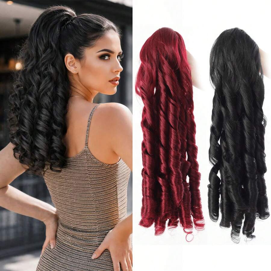 Wavy Ponytail Wig, Synthetic Drawstring Roman Curl Ponytail Wig, Retro Synthetic Ponytail Braid, Loose Curly Ponytail Braid, Clip-On Wig, Suitable For Everyday Use. - Multicolor - View 1