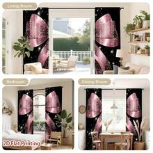 2 Stücke glänzende rosa Schleifen-Muster Vorhänge, halbtransparente Polyester Stoff Vorhänge, strapazierfähig & maschinenwaschbar, mit Kaschenöffnung (Stangen nicht enthalten), geeignet für Büro, Wohnzimmer, Schlafzimmer, Esszimmer, Küche, Bad, Arbeitszimmer. Leicht zu installierende halbtransparente Vorhänge, Alltagsdekoration für Zuhause, geeignet für alle Jahreszeiten - Verschiedenfarbig - Übersicht 6