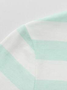 Balabala Young Boy Soft Fabric Cartoon Smiley Face Striped Print Round Neck Short Sleeve Casual T-Shirt, Loose Fit - White Green Tone - View 6