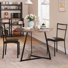 Juego de Comedor de 3 Piezas para 2 Personas – Mesa con Tapa de Imitación Madera y 2 Sillas, Estructura Metálica, Ideal para Espacios Pequeños y Departamentos - Marrón - Ver 3