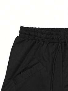 男士黑色宽松哈伦裤，高腰抽绳七分裤，轻便休闲街头风宽松灯笼裤 - 黑色 - 查看 7