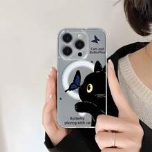 Cat phone case suitable for  17 16 16E 15 14 13 12 11 Pro Max 17 Air 16 Plu Transparent magnetic suction is simple and elegant, easy to charge, and acrylic material has a better hand feel - SKU1-7195WXcat - Ver 6