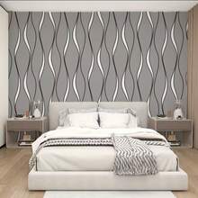 1 Roll Grey Wave Peel And Stick Wallpaper, 17.7in X 196.8in Waterproof Modern Striped Wall Sticker, Removable Contact Paper For Accent Wall Home Decor - Grey - View 6