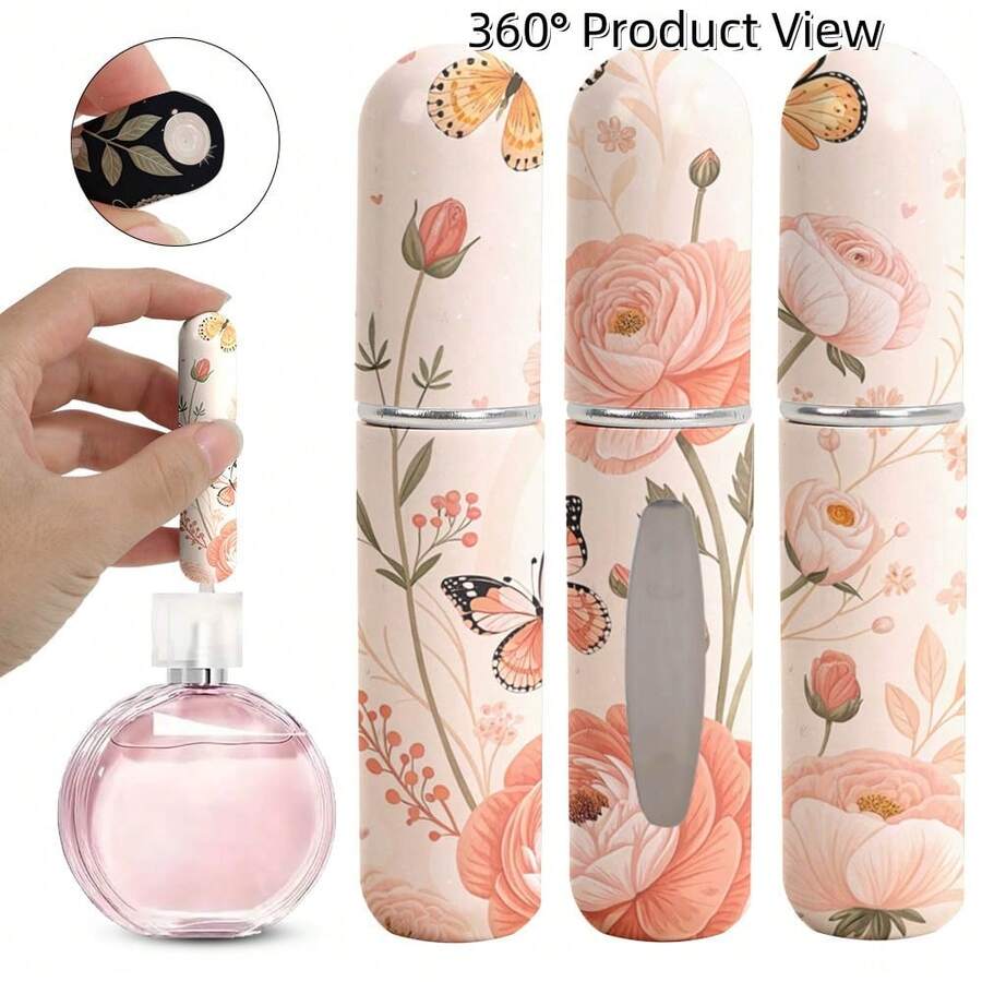 1pc Perfume Sample Bottles With Flowers And Butterfly Pattern On The Bottom, Reusable Delicate Water Mist Spray Bottle, Travel Perfume Spray Bottle, Multiple Patterns To Choose From, Birthday Gifts For Family And Friends, Holiday Gifts, Suitable For Travel Portable 5ml - X-AYPK-07 - 查看 1