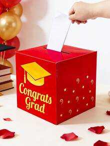 1个毕业纸卡盒，2026届毕业纪念盒/礼品盒/祝贺毕业留言卡盒/投票盒/建议卡盒/毕业投票游戏用品/毕业派对装饰/毕业派对用品/毕业礼物，黑金蓝金红金配色 - 彩色 - 查看 4