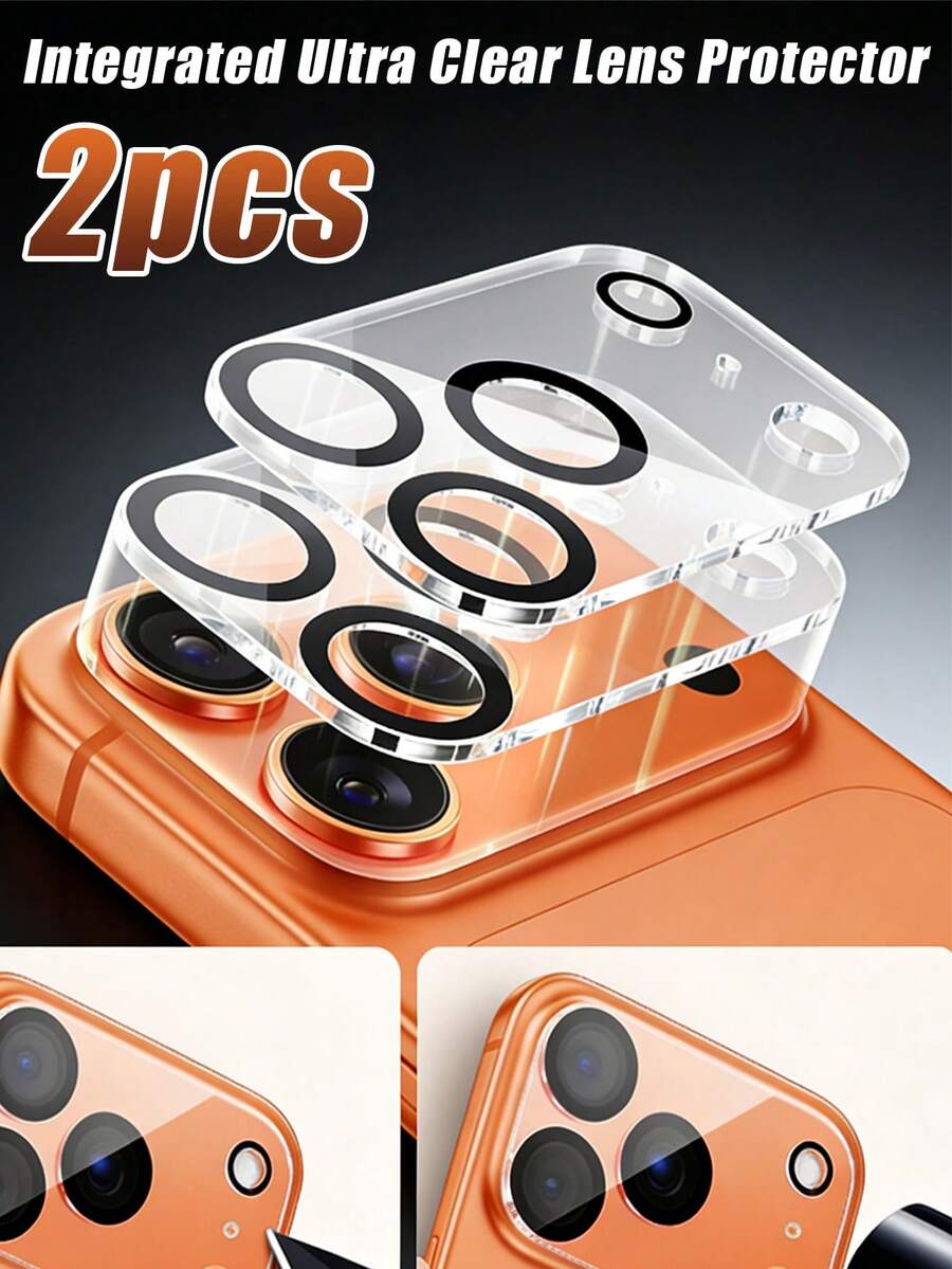 2pcs High Definition Camera Lens Protector, Made Of Tempered Glass, Full Coverage, 9H Hardness, Scratch-Resistant, Shockproof, Waterproof, Compatible With IPhone 17 Pro Max/17 Pro/17 Air/17/16 Pro Max/16 Pro/16 Plus/16/15 Pro Max/15 Pro/15 Plus/15/14/13/12/11 And Other Models. - Clear - View 1
