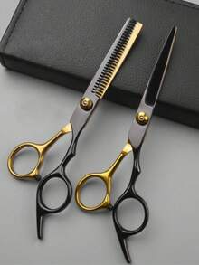 1pc/2pcs High Quality Haircutting Scissors Set, Stainless Steel Hair Cutting Shears, Bangs Trimmer, Home Hairdressing Tools - Black - View 7