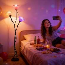 1pc (Feed Bulbs*3 )American Retro Garden Flower Floor Lamp, Net Red Creative Floor Lamp, Style Atmosphere, Sweet, Elegant, Suitable For Bedroom, Living Room, Office, Studio Floor Lamp (Free 3 RGB Bulbs) - Xem 4